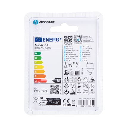 LED-polttimo MR16 GU5,3/6W/12V 4000K - Aigostar