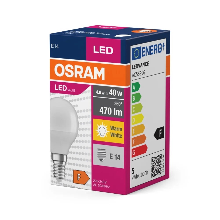 LED-polttimo P40 E14/4,9W/230V 2700K - Osram