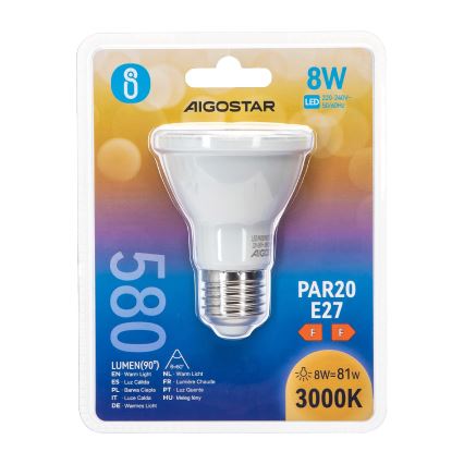 LED-polttimo PAR20 E27/8W/230V 3000K - Aigostar