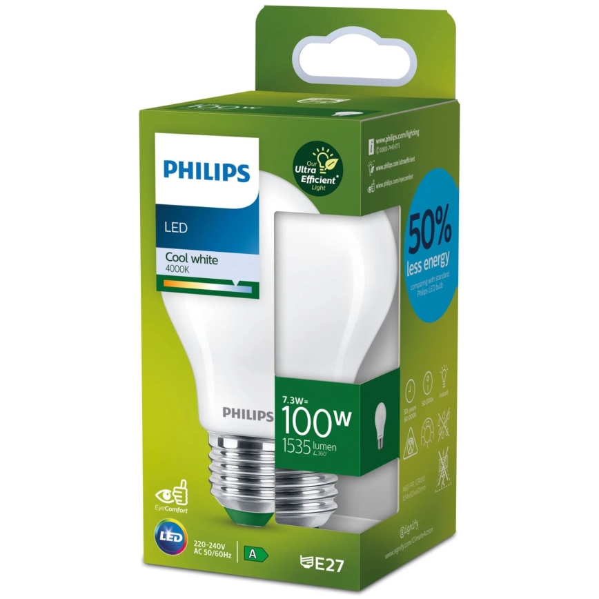 LED-polttimo Philips A60 E27/7,3W/230V 4000K