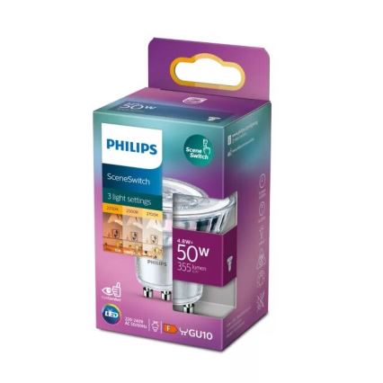LED-lamppu Philips SCENE SWITCH PAR16 GU10/4,8W/230V 2200/2500/2700K kolmiasentoinen kytkentä