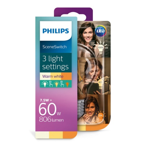 LED-polttimo Philips SCENE SWITCH VINTAGE A60 E27/7,5W/230V 2200K-2700K