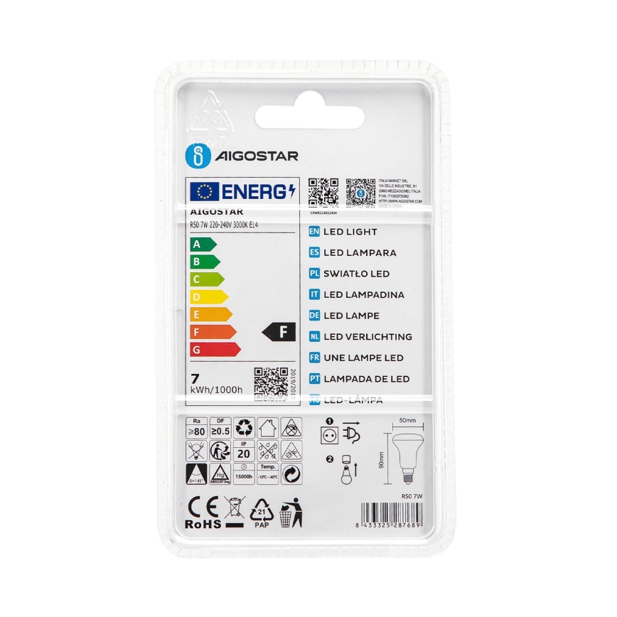 LED-polttimo R50 E14/7W/230V 3000K - Aigostar