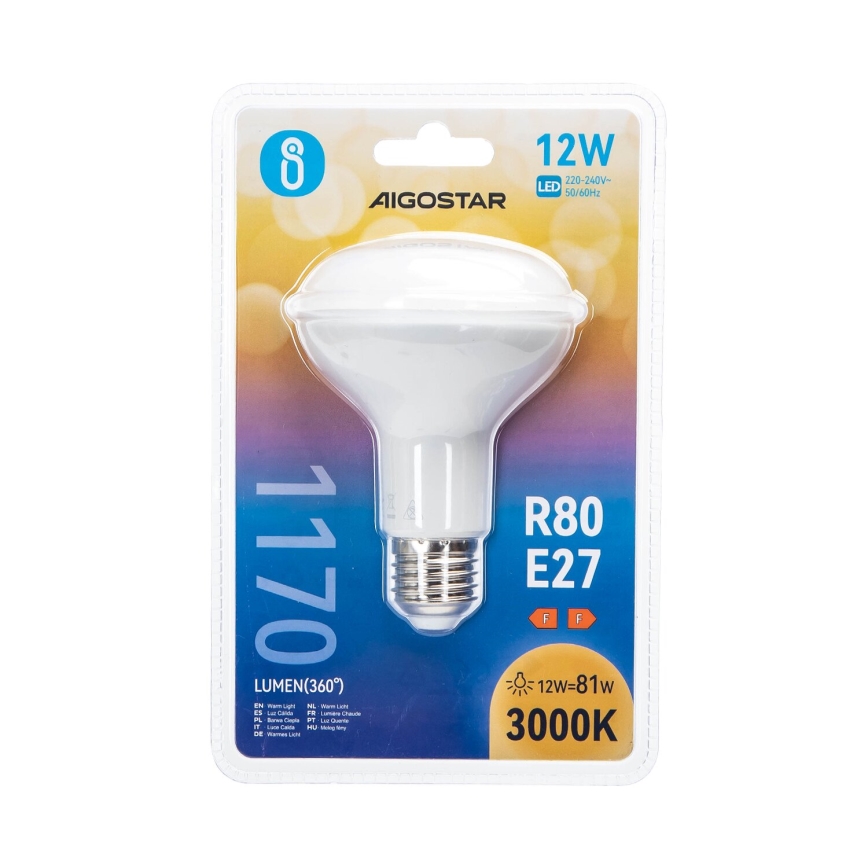 LED-polttimo R80 E27/12W/230V 3000K - Aigostar