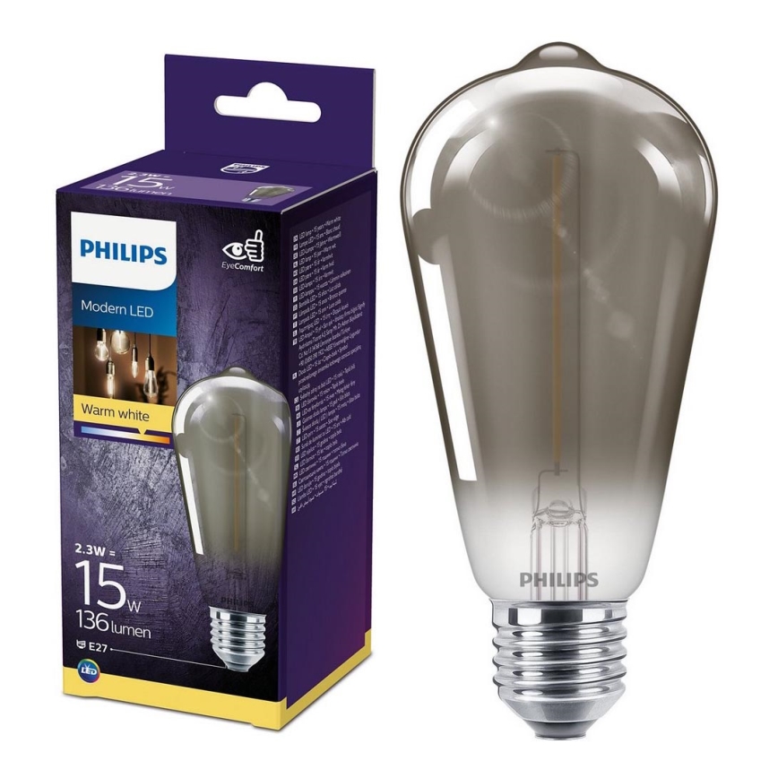 LED-polttimo SMOKY VINTAGE Philips ST64 E27/2,3W/230V 2700K