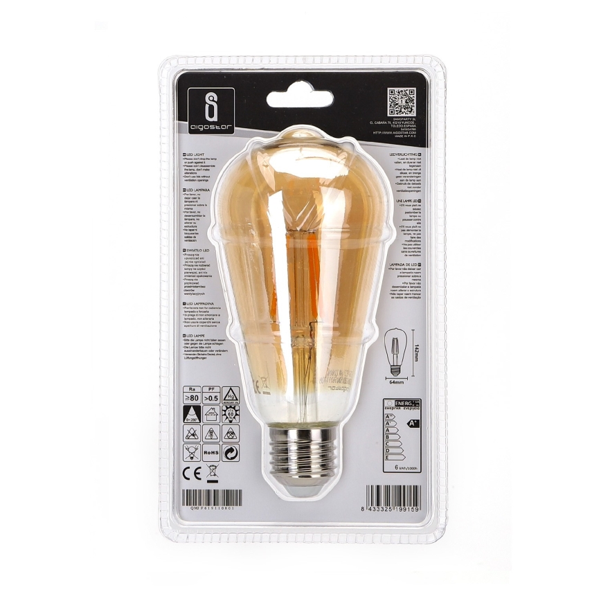 LED Polttimo ST64 E27/6W/230V 2200K - Aigostar