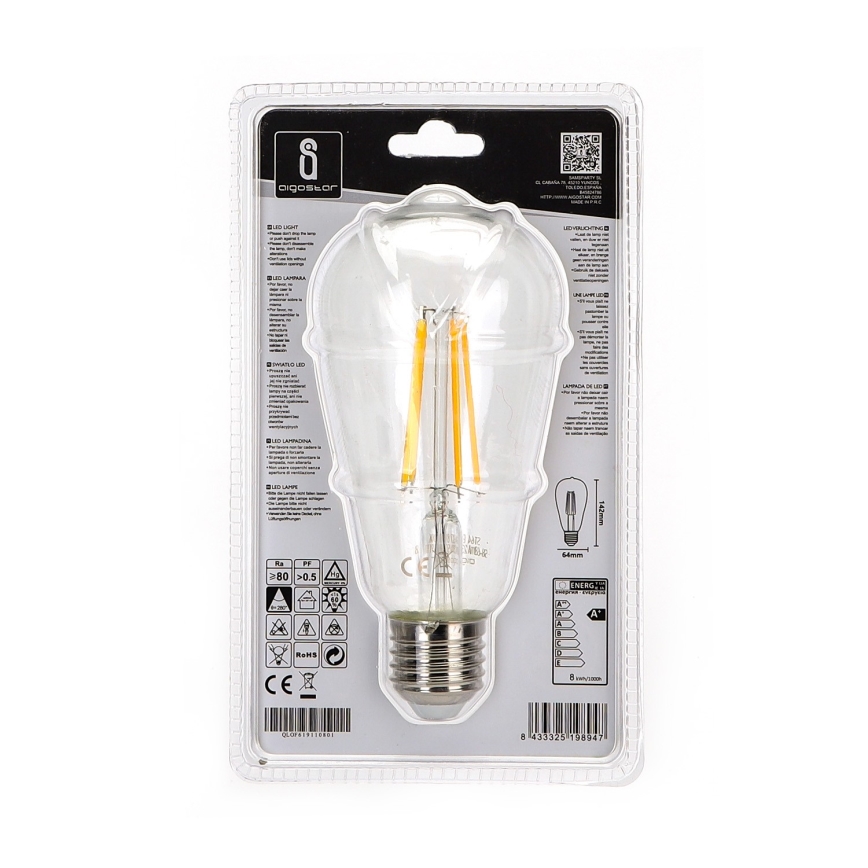 LED-polttimo ST64 E27/8W/230V 2700K - Aigostar