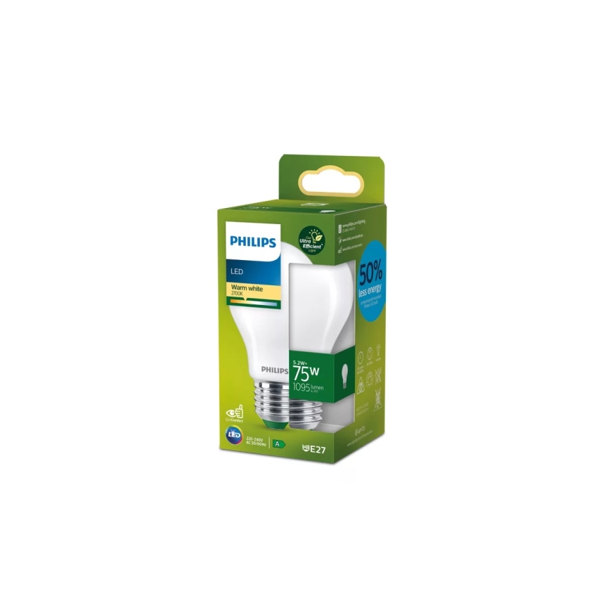 LED-polttimo ULTRAEFFICIENT Philips A60 E27/5,2W/230V 2700K