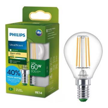 LED-polttimo ULTRAEFFICIENT VINTAGE Philips P45 E14/3,8W/230V 2700K