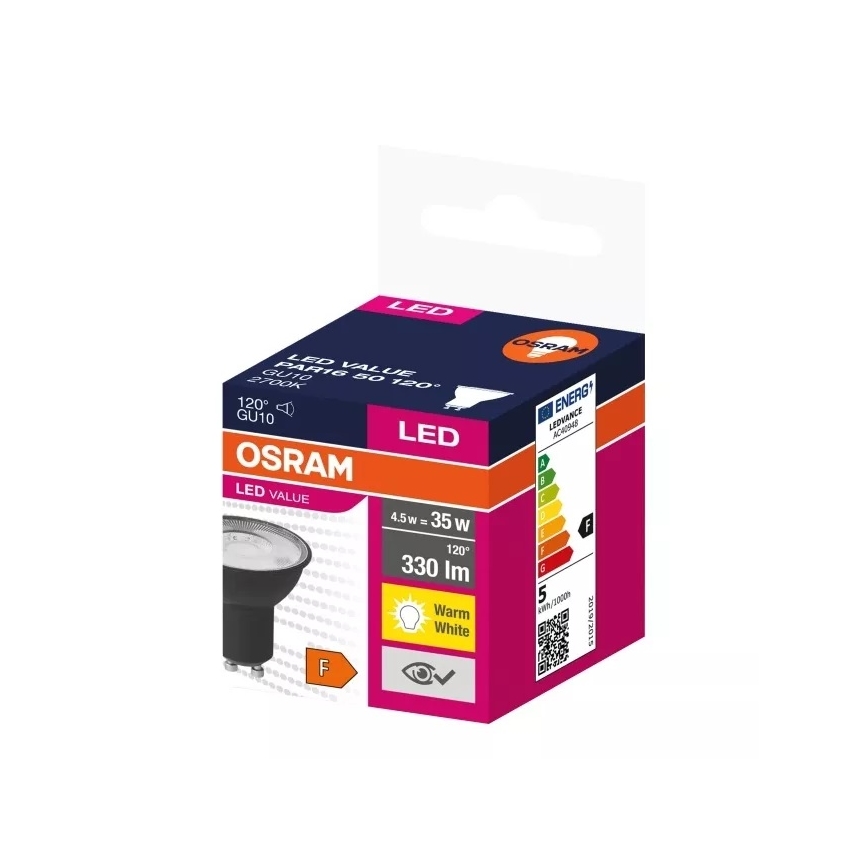 LED-polttimo VALUE PAR16 GU10/4,5W/230V 2700K 120° musta - Osram