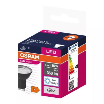 LED-polttimo VALUE PAR16 GU10/4,5W/230V 6500K 120° musta - Osram