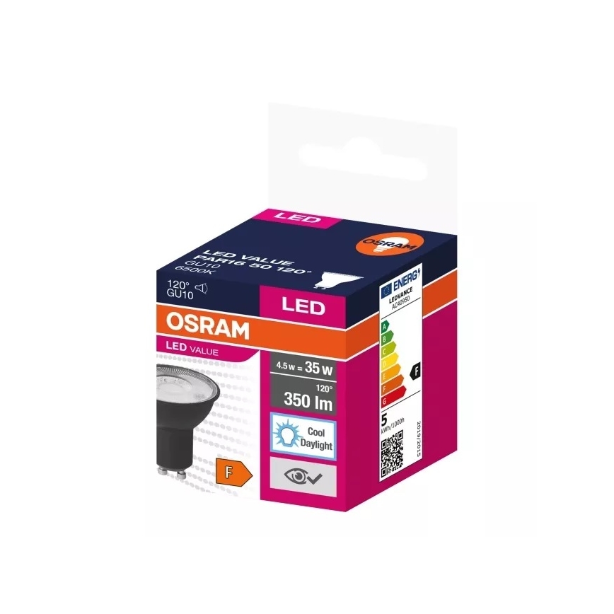 LED-polttimo VALUE PAR16 GU10/4,5W/230V 6500K 120° musta - Osram