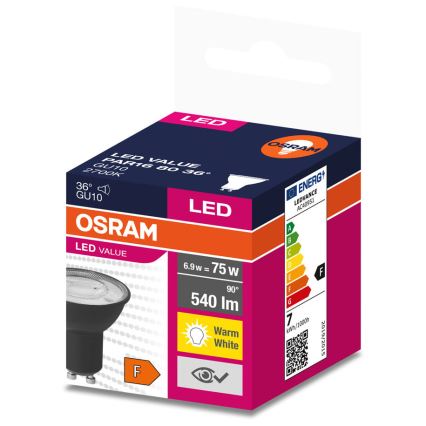 LED-polttimo VALUE PAR16 GU10/6,9W/230V 2700K 36° musta - Osram
