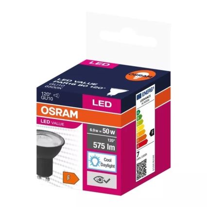 LED-polttimo VALUE PAR16 GU10/6,9W/230V 6500K 120° musta - Osram