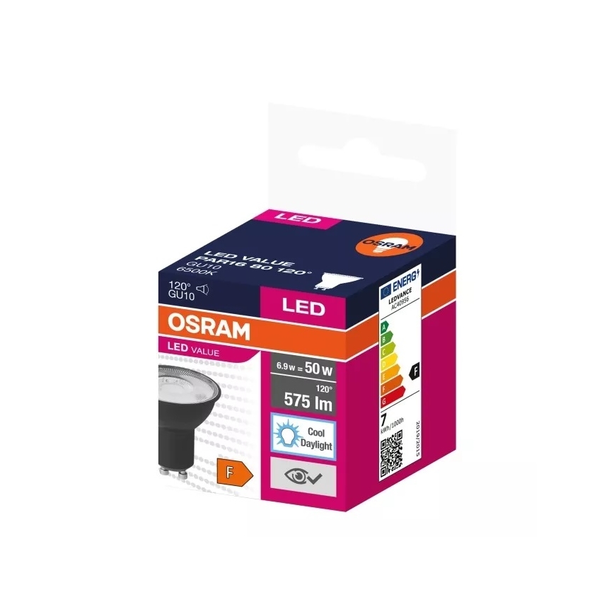 LED-polttimo VALUE PAR16 GU10/6,9W/230V 6500K 120° musta - Osram