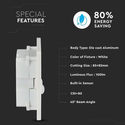 LED-portaikkovalo liiketunnistimella LED/3W/230V 4000K valkoinen