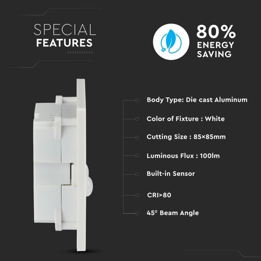 LED-portaikkovalo liiketunnistimella LED/3W/230V 4000K valkoinen