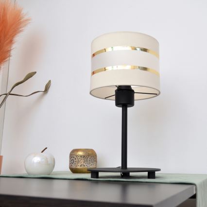 LED Pöytävalaisin HELEN 1xE27/15W/230V kerma/musta/kultainen