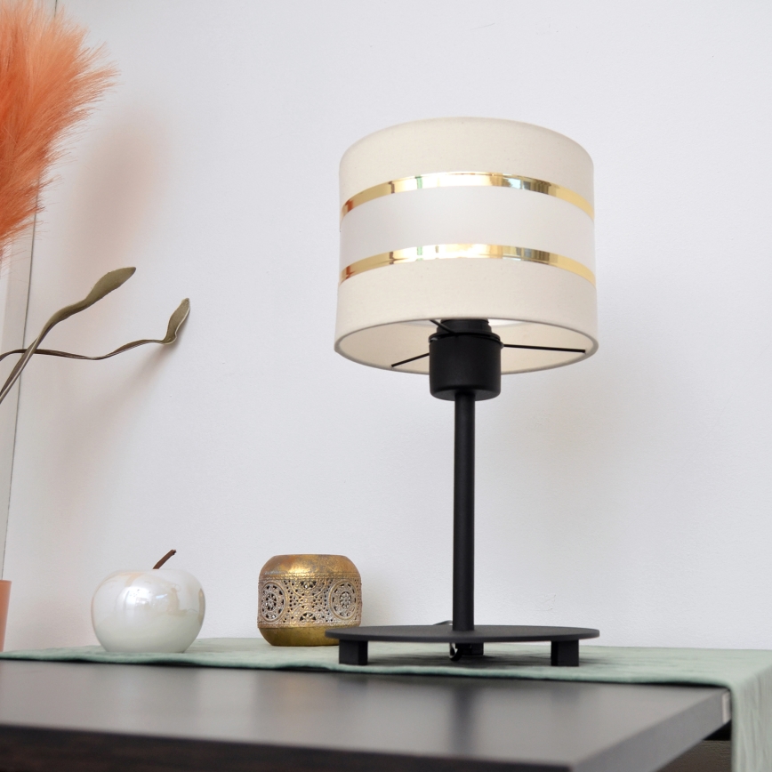 LED Pöytävalaisin HELEN 1xE27/15W/230V kerma/musta/kultainen