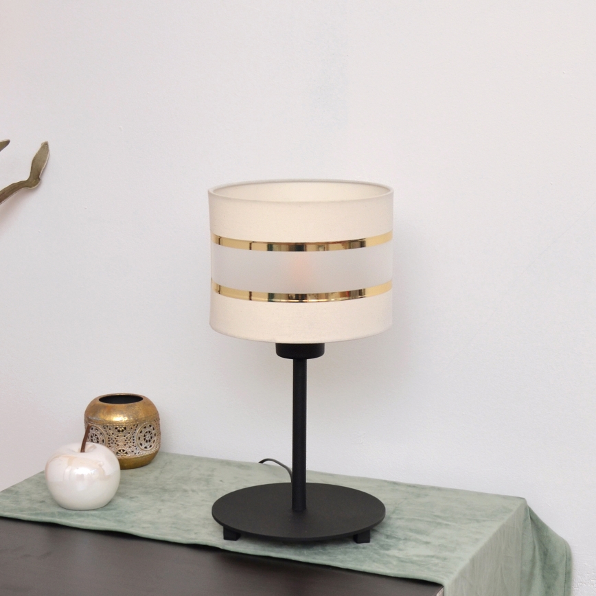LED Pöytävalaisin HELEN 1xE27/15W/230V kerma/musta/kultainen