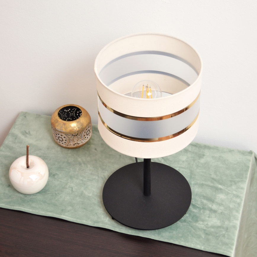 LED Pöytävalaisin HELEN 1xE27/15W/230V kerma/musta/kultainen