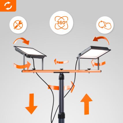 LED-reflektori jalustalla 2xLED/100W/230V 4500K IP65 musta/oranssi