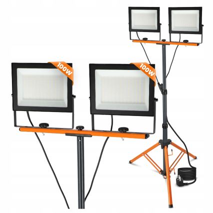 LED-reflektori jalustalla 2xLED/100W/230V 4500K IP65 musta/oranssi