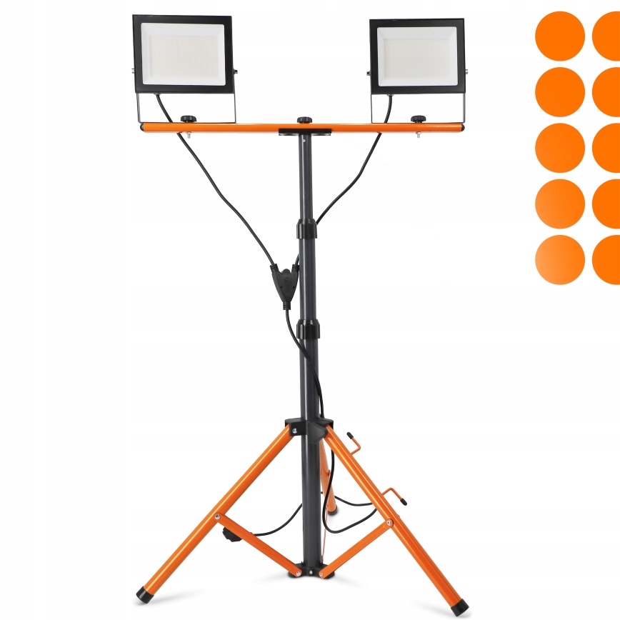 LED-reflektori jalustalla 2xLED/100W/230V 4500K IP65 musta/oranssi
