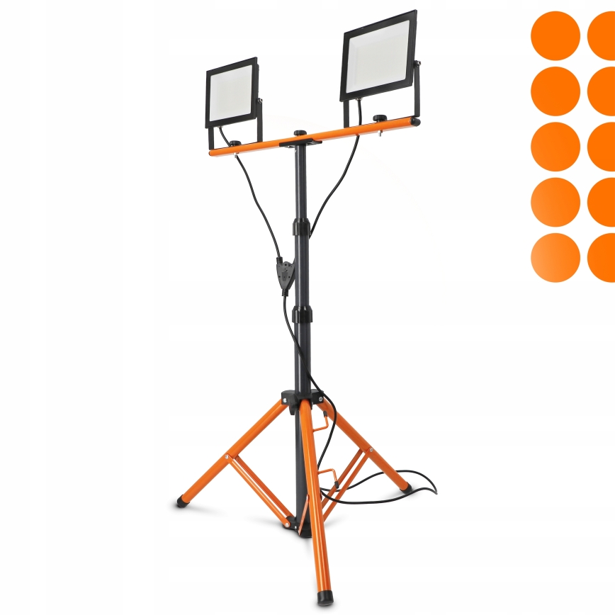 LED-reflektori jalustalla 2xLED/100W/230V 4500K IP65 musta/oranssi