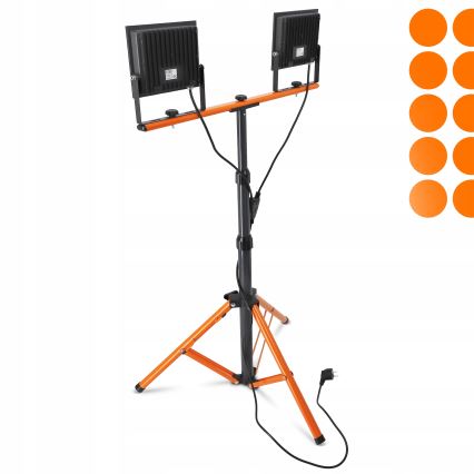 LED-reflektori jalustalla 2xLED/100W/230V 4500K IP65 musta/oranssi