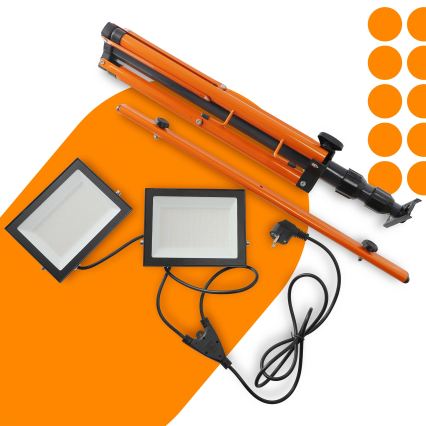 LED-reflektori jalustalla 2xLED/100W/230V 4500K IP65 musta/oranssi