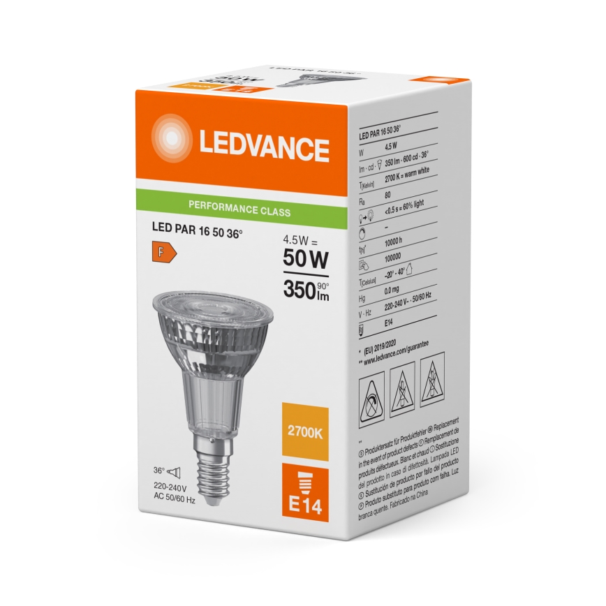 LED-reflektorilamppu PAR16 E14/4,5W/230V 2700K 36° - Ledvance