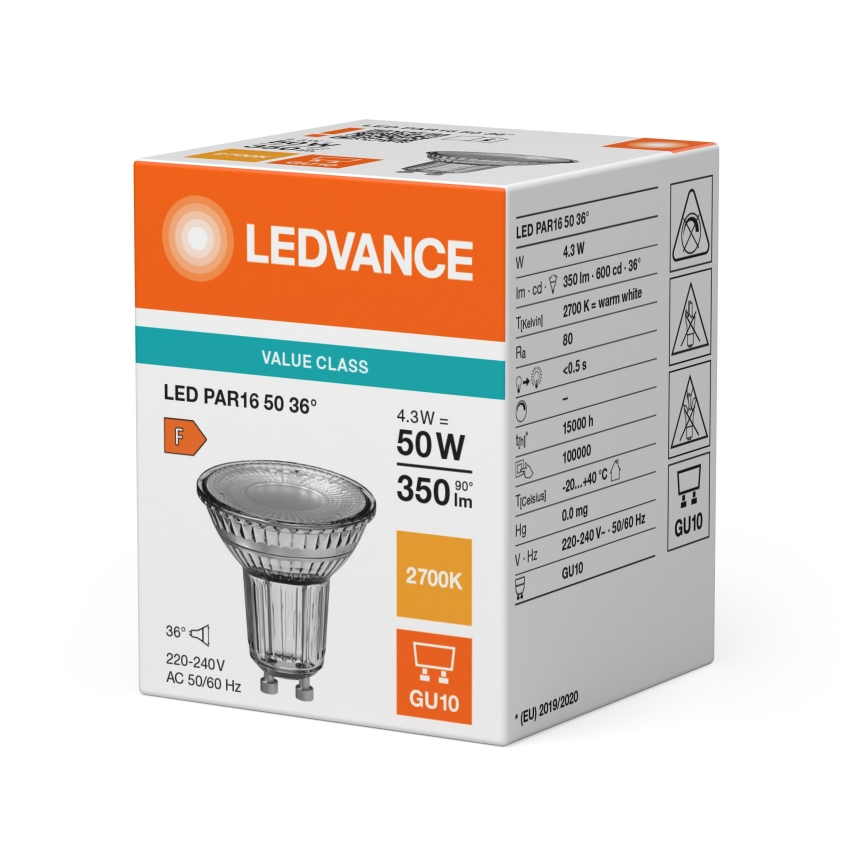 LED-reflektorilamppu PAR16 GU10/4,3W/230V 2700K 36° - Ledvance