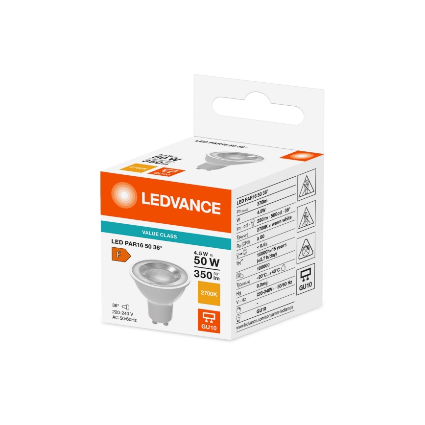 LED-reflektorilamppu PAR16 GU10 4,5W/230V 2700K 36° - Ledvance