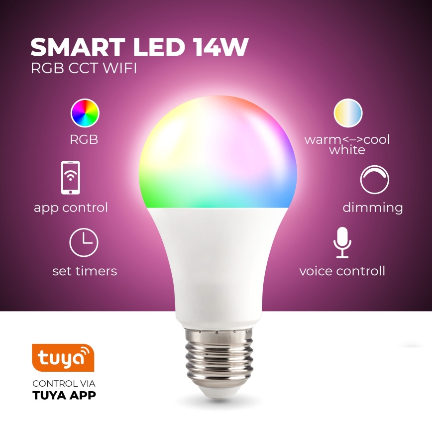 LED RGB Älykäs himmennettävä polttimo E27/9,5W/230V 2700-6500K Wi-Fi Tuya