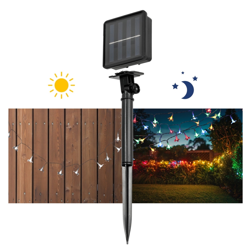 LED RGB aurinkoketju 50xLED/0,12W/1,2V 1xAA IP44 600 mAh