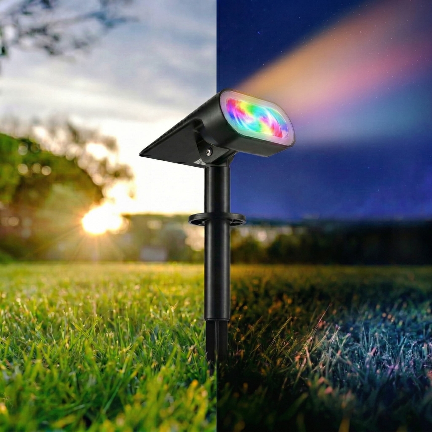 LED RGB aurinkovalaisin 2-in-1 LED/3,7V 1200 mAh IP54 musta