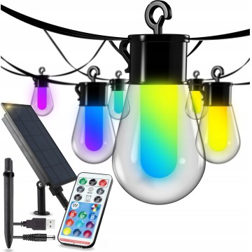 LED RGB himmennettävä aurinkokennolla toimiva koristevaloketju 15xLED/18 toimintoa USB 6 m IP44 musta + kaukosäädin
