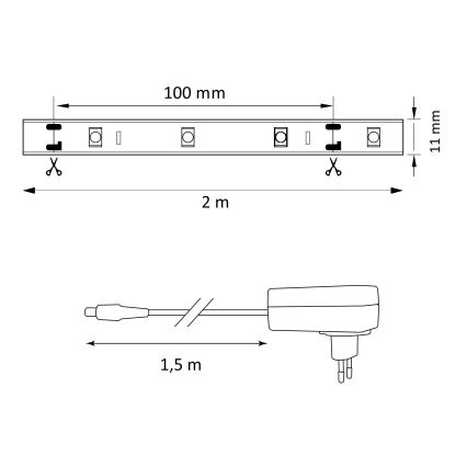 LED RGB Himmennettävä nauha MAGIC 2 m LED/12W/230V + kaukosäädin