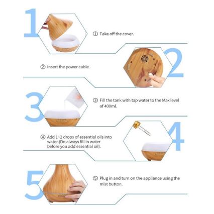 LED RGB Ilmankostutin ja ionisaattori 400 ml