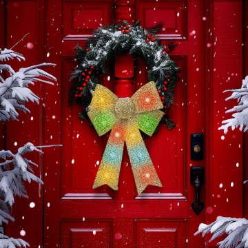 LED RGB joulukoriste 11xLED/3xLR44 40x30 cm kultainen rusetti