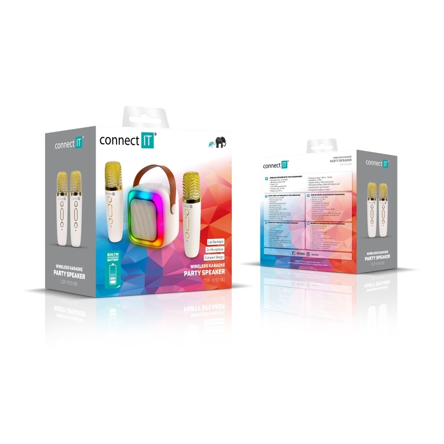 CONNECT IT CSP-1010-BG - LED RGB-kaiutin langattomilla 2Mic-mikrofoneilla 5W/1200 mAh + 2x 400 mAh kerma/kultainen