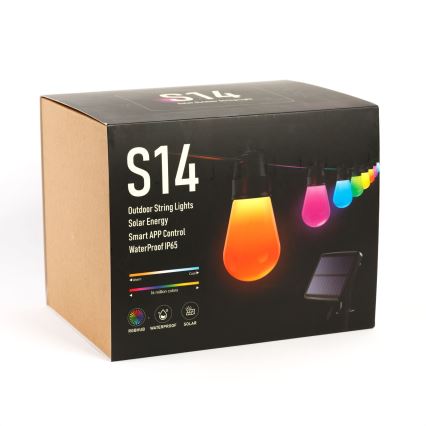 LED RGBIC himennettävä aurinkokäyttöinen valosarja 30xLED/1,3W/3,7V 2200 mAh 14,37 m IP65 musta + kaukosäädin