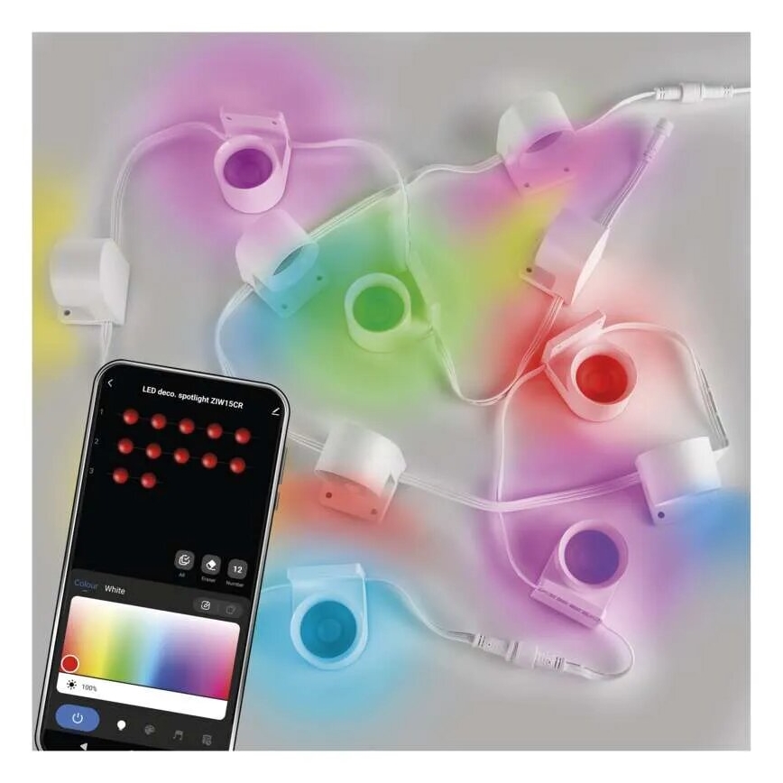 LED RGBIC+CCT Koristeketju kohdevaloilla GoSmart 12xLED/7W/230V 255 cm Wi-Fi Tuya