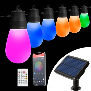 LED RGBIC Himmennettävä aurinkovaloketju 30xLED/1,3W/3,7/5V 2200 mAh 14,37 m IP65 musta + kaukosäädin