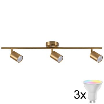 LED RGBW Himennettävä kohdevalaisin GOLDIE 3xGU10/4,8W/230V 3000K kultainen + kaukosäädin