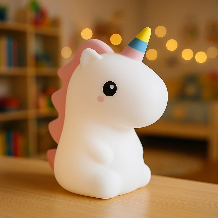 LED RGBW himmennettävä ladattava kosketusohjattu lasten yövalo UNICORN LED/1W/5V 1200 mAh