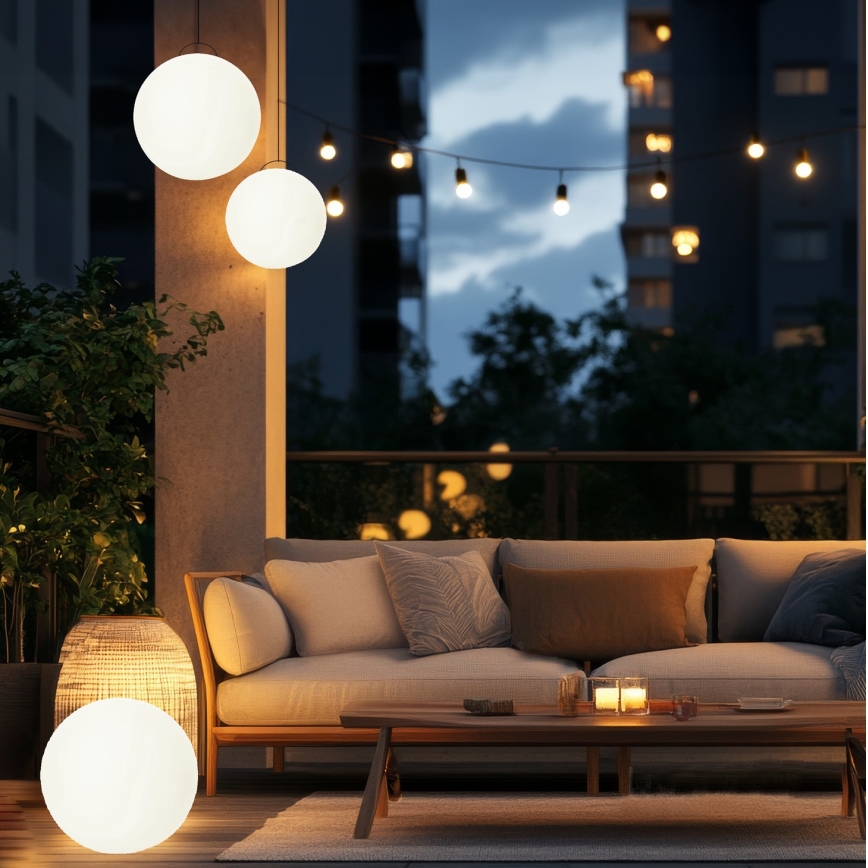 LED RGBW himmennettävä aurinkovalaisin GARDEN BALL LED/5W/3,7V 3000K IP54 2200 mAh halkaisija 30 cm + kaukosäädin