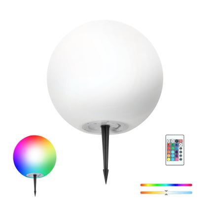 LED RGBW himmennettävä aurinkovalaisin GARDEN BALL LED/5W/3,7V 3000K IP54 2200 mAh halkaisija 30 cm + kaukosäädin