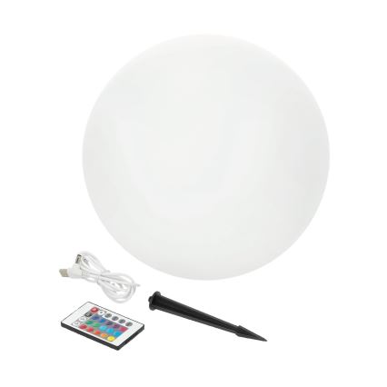 LED RGBW himmennettävä aurinkovalaisin GARDEN BALL LED/5W/3,7V 3000K IP54 2200 mAh halkaisija 30 cm + kaukosäädin